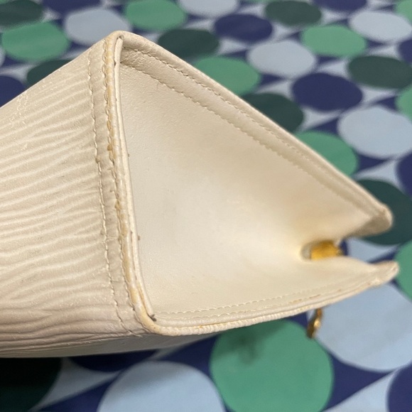 Mario Valentino White Textured Clutch with Gold Accents - Picture 8 of 15